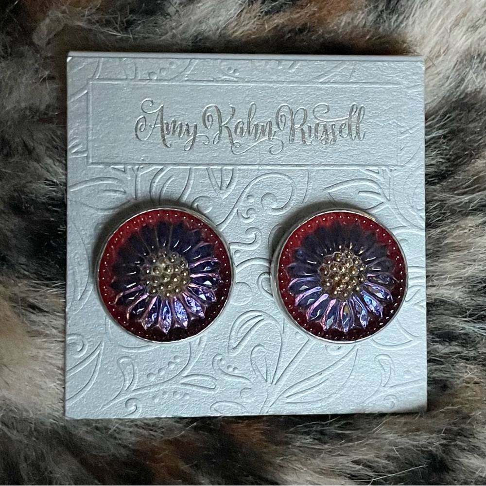 Czech Glass Button Sterling Silver AKR clip earrings - Picture 7 of 7